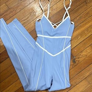 Stylish Blue Jumpsuit with White Accents
